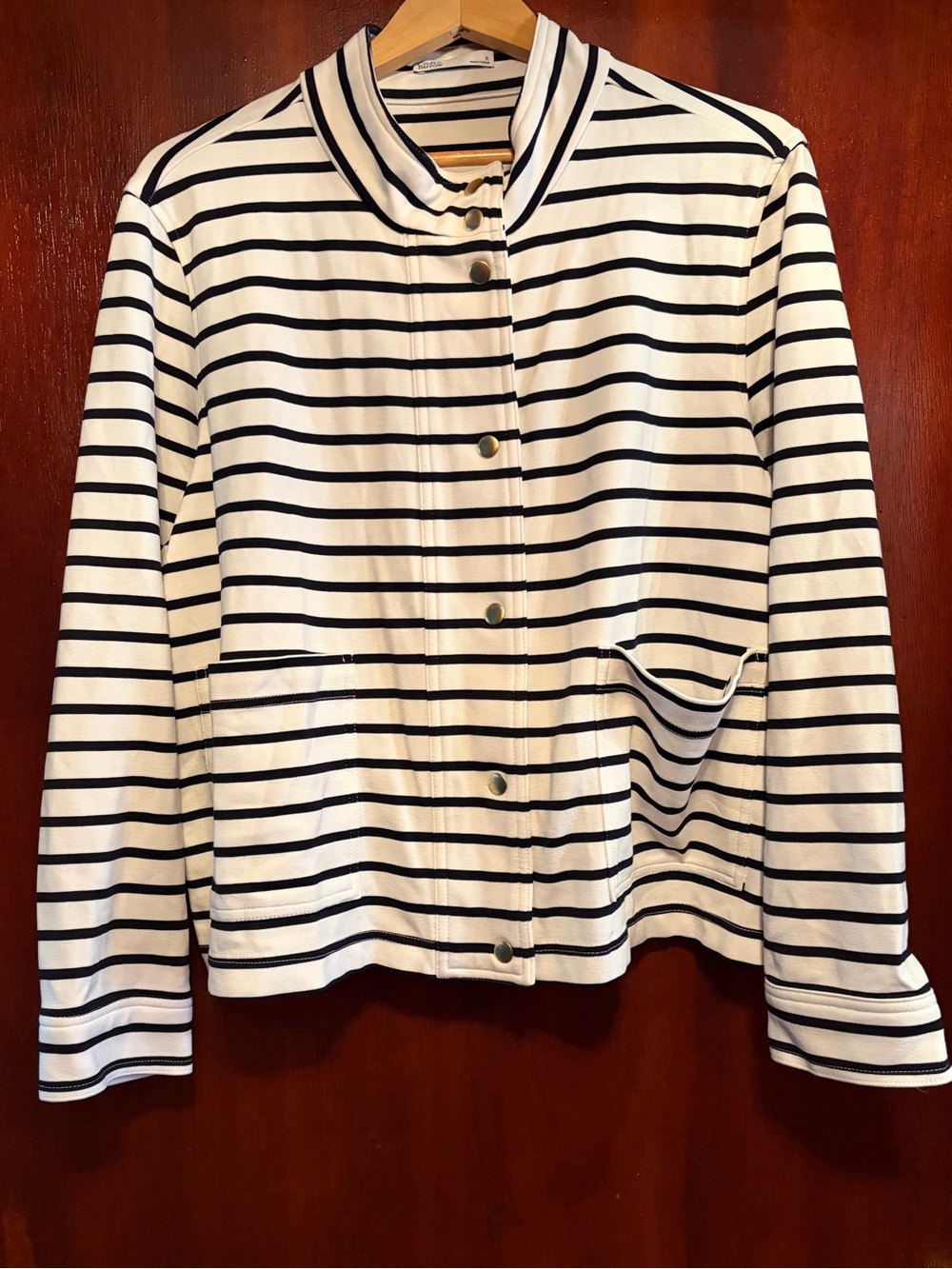 Striped Navy & White Button-Front Women's Jacket